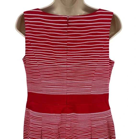 Talbots Dress 8 Medium Fit Flare Red White Stripe Sailor Nautical Cotton $179 - Picture 5 of 7